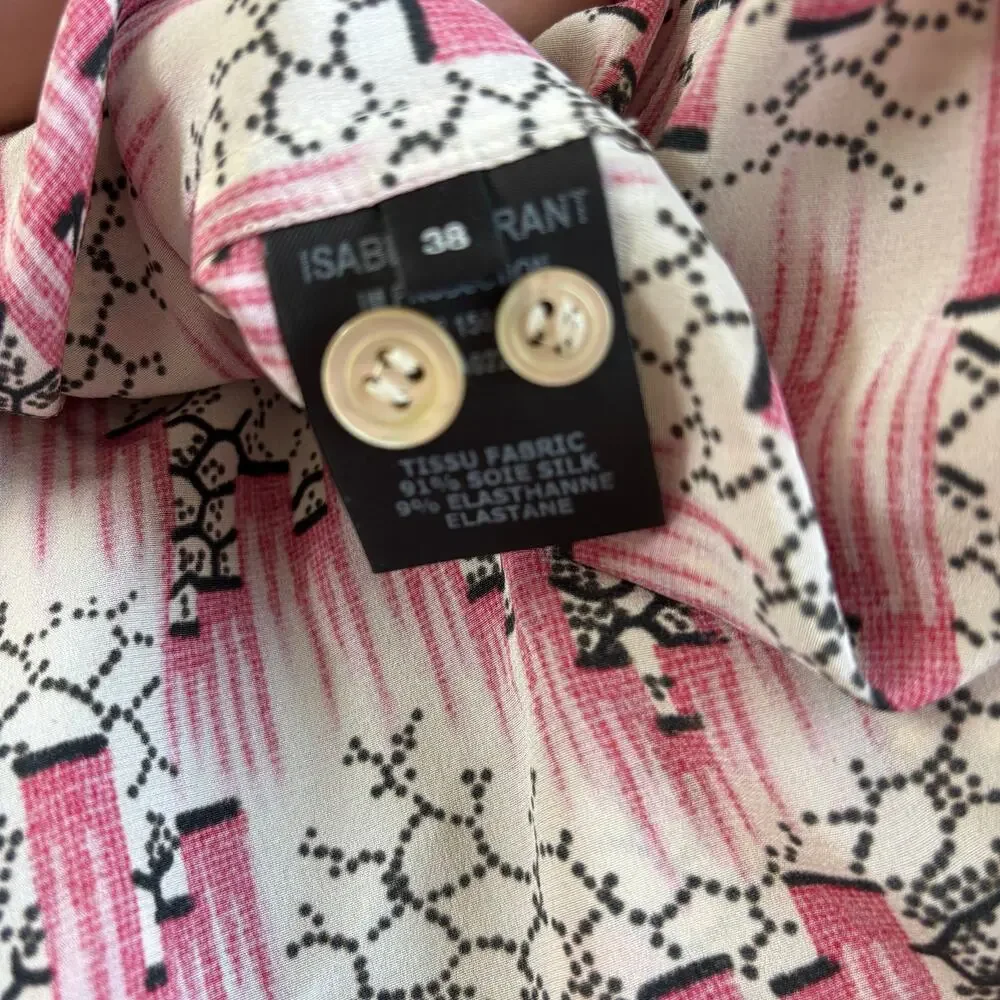 Isabel Marant Amba Printed Silk Blend Popover Shirt Blouse Pink FR 38 / US 6 - Picture 5 of 5